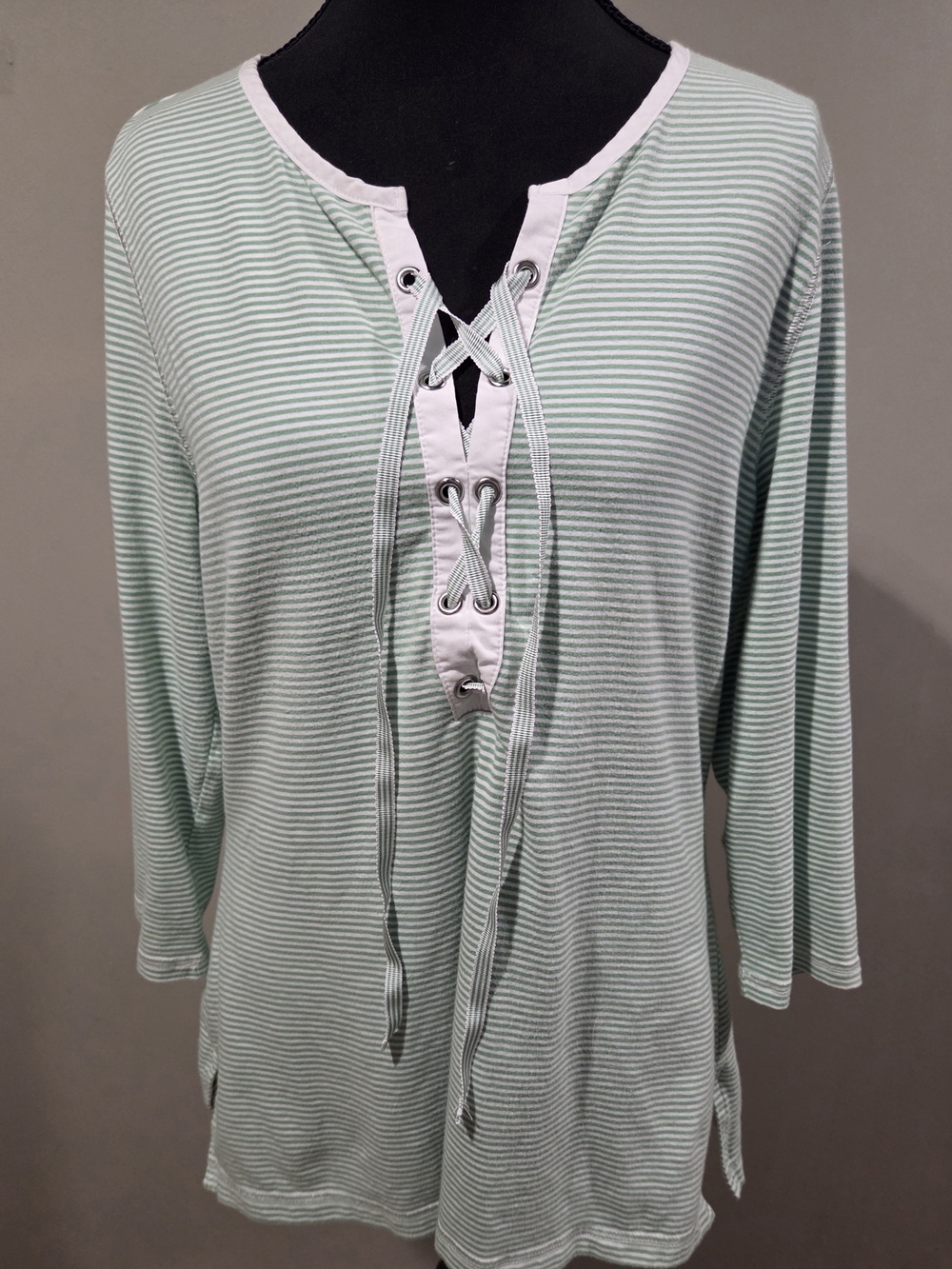 LOFT Mint & White Striped Lace-Up Tunic - Picture 2 of 11